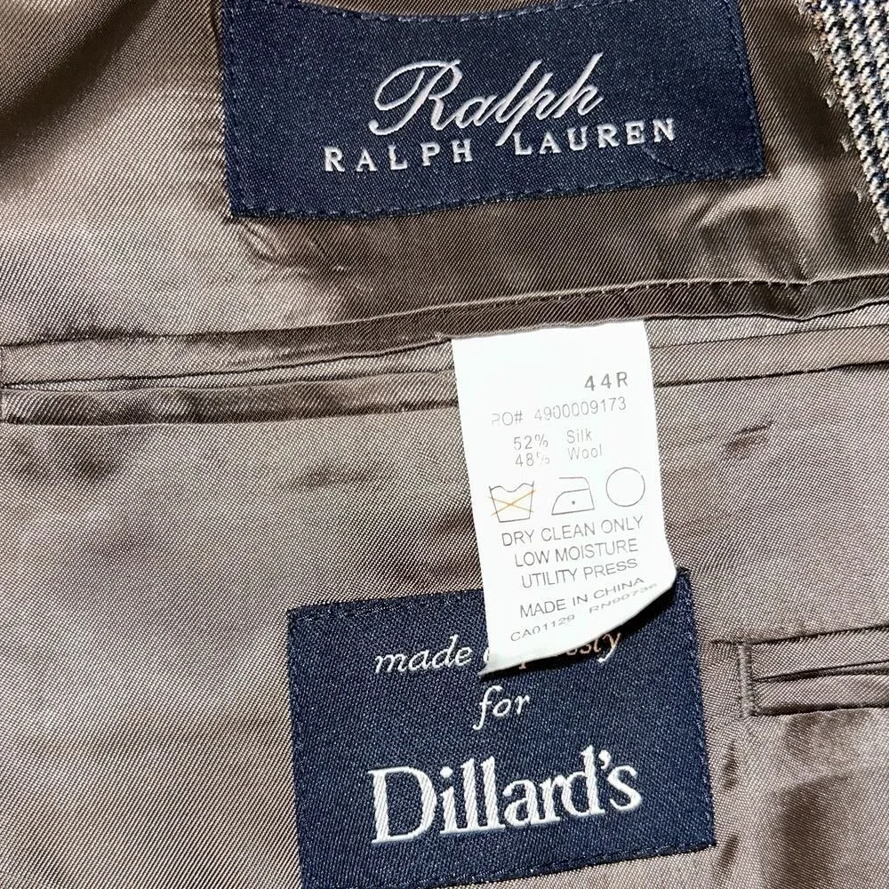 Ralph Lauren Blazer 44R Men's Grey Silk Wool Houndstooth Sport Coat Dillard's